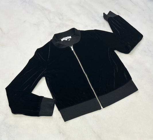 Veste zip : On s’en fout des garçons en velour stretch de partout : comme neuve . + 7-8ans fille .