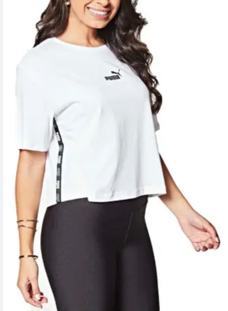 🩵 Manche courte : Puma blanc L/ femme relax fit tendance neuf ! Mi hanche .
