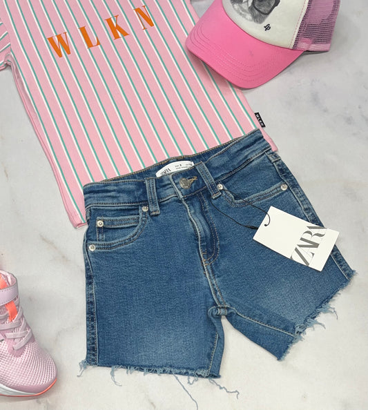 🌸 Short jeans : ZARA + 5-6 ans fille ajustable stretch confo .