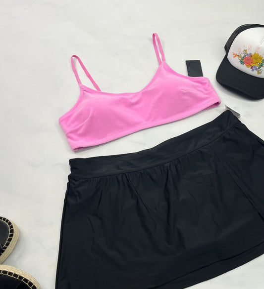 💦 Top : maillot rose effet velour doux . Bretelles ajustable avec pas amovible . Stretch confo. 16 ans femme ( XXL) neuf !