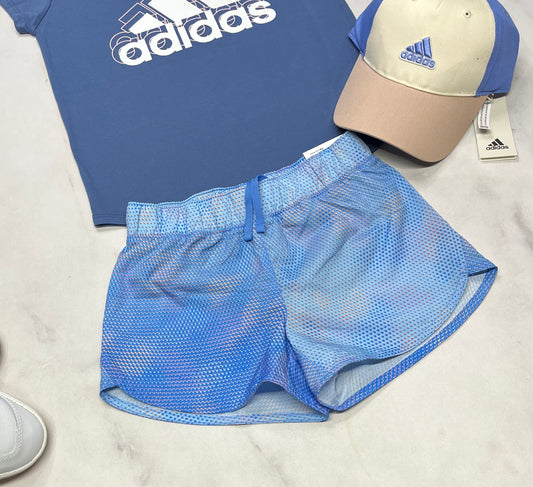 🩵 Short bleuté : tissu sport confo. Culotte stretch intégré . 8(7-8 ans fille ) neuve .