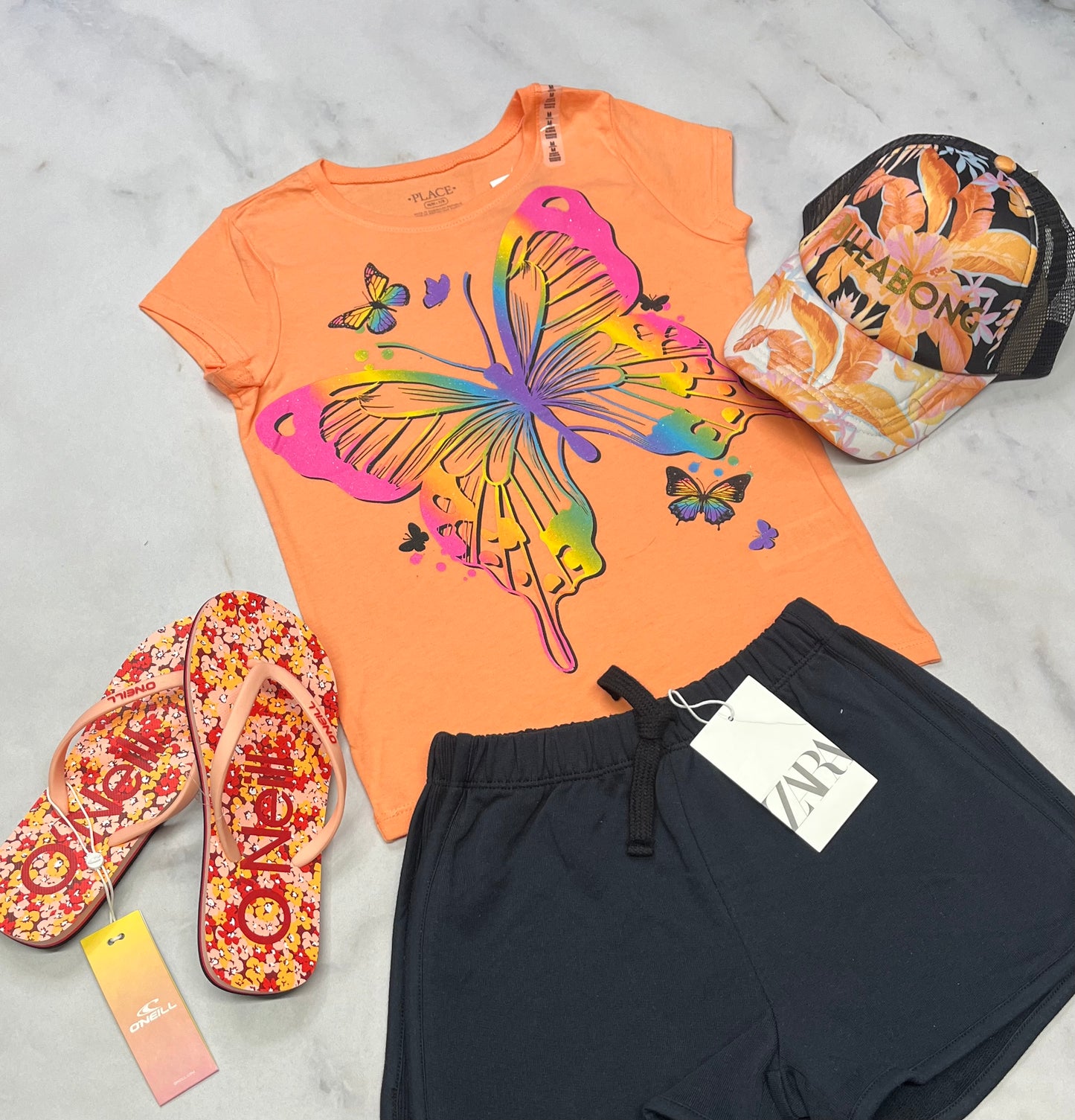 😍 Manche courte : corail orangé logo brillant 7-8 ans fille neuf !