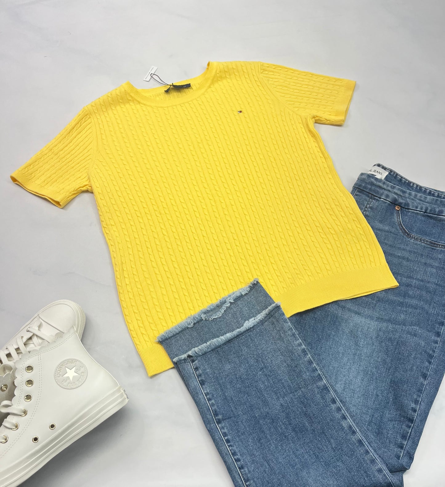 😍 Tommy : Manche courte en tricot texturé stretch L/ femme neuf !