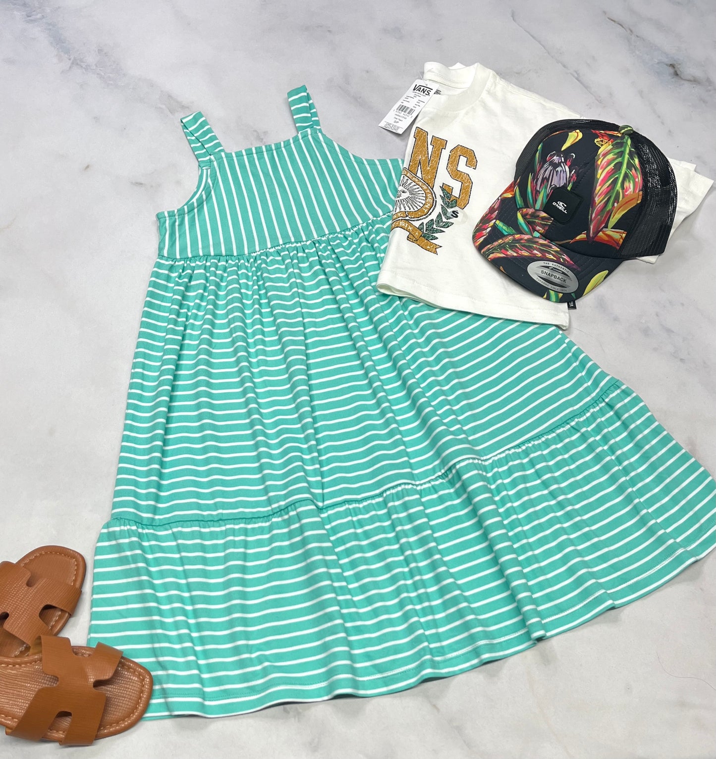☀️ Robe rayé : turquoise hyper soft et stretch . 8 ans fille neuve !