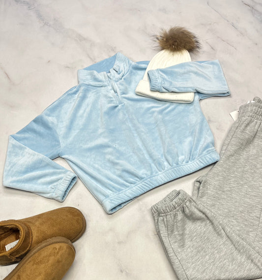 ❄️Manche longue : Bleu hyperrr doux stretch de partout . Demi zip au haut . + 7 ans fille  neuf!