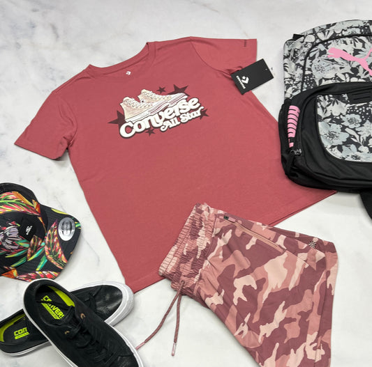 🤩 Manche courte : Converse ( vieux rose ) 14 ans fille neuf !