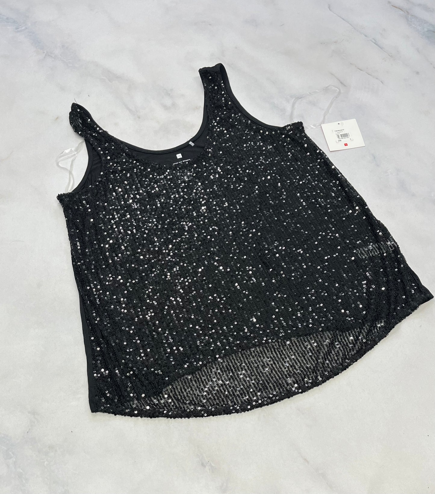 Cami paillettes : noir argenté brillant . Lfit stretch ( ML/ femme ) .