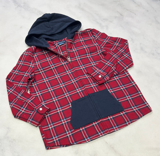 Veste chemisier avec zip :  en flanelle souple (avec capuchon ) . Fait 5-6 et 7-8 ans neuve .