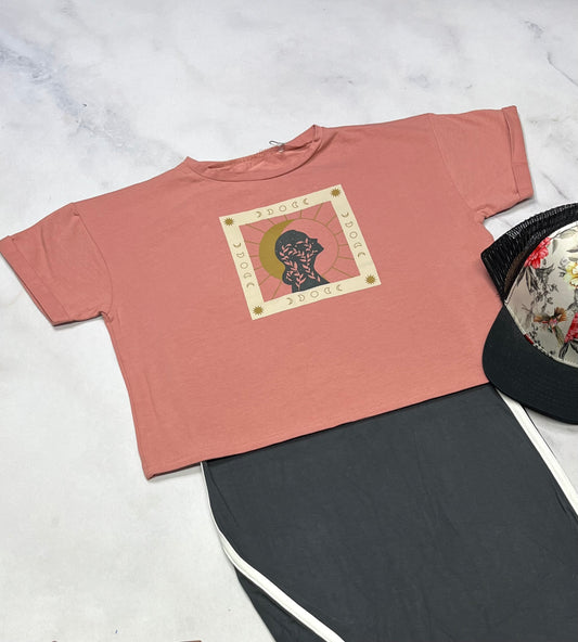 😍 T-Shirt : vieux rose écourté mi hanche neuf ! 8 ans fille .