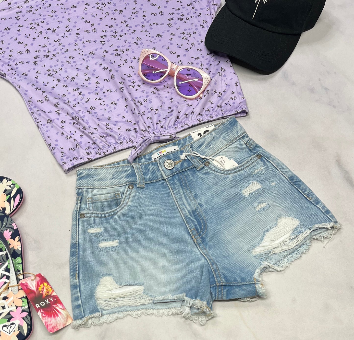 💜 Short jeans : taille haute et ajustable . 10 ans fille neuve .