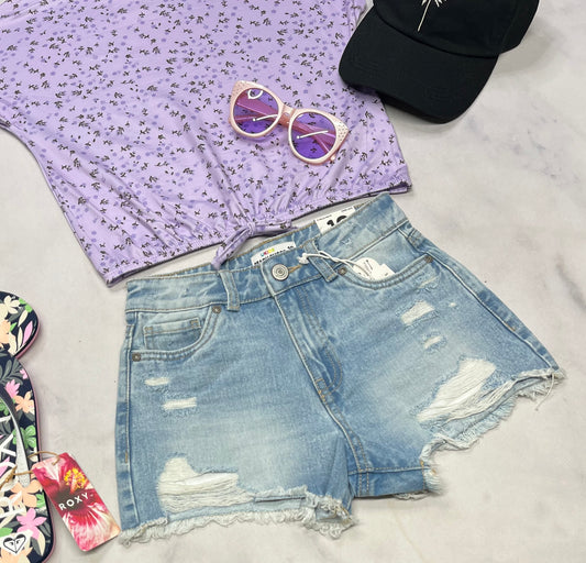 💜 Short jeans : taille haute et ajustable . 10 ans fille neuve .