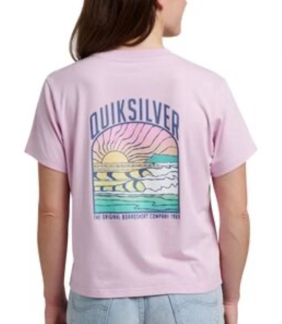 💕 Manche courte : Quiksilver rose Mi hanche neuf ! M/ femme beau logo au dos .