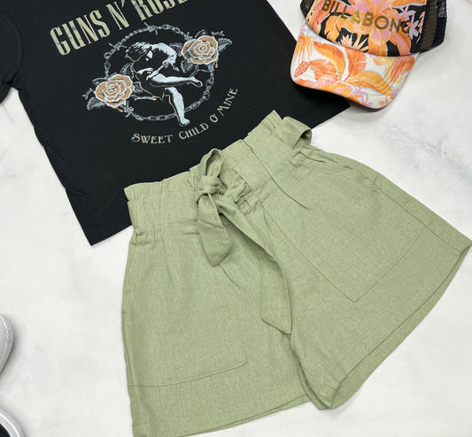 🍃 Short : taille haute élastique look lin neuve ! 6 ans fille .