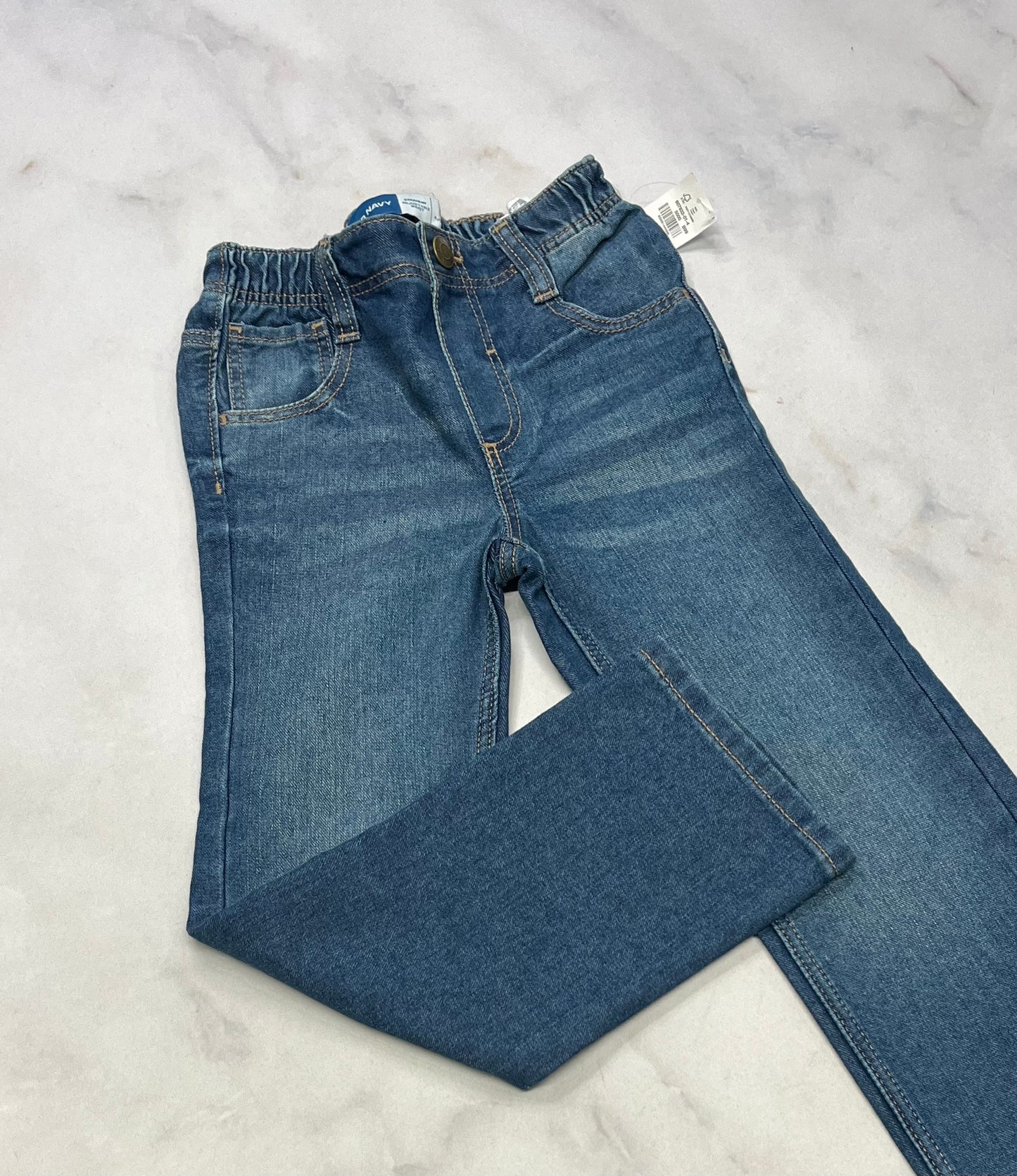 Jeans jambe droite taille élastique .