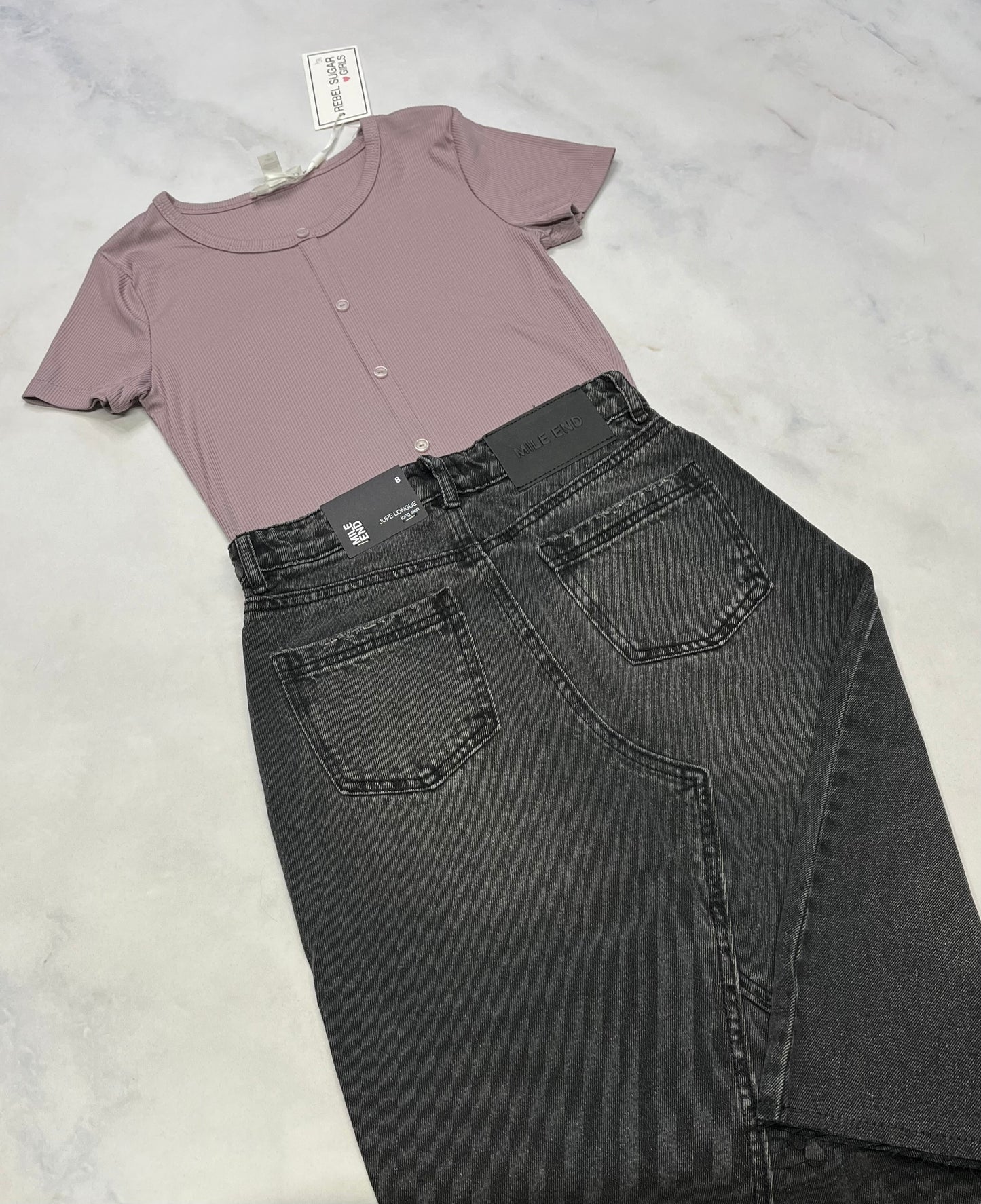 DUO : RIB texturé + Jupe mile end 8 ans .