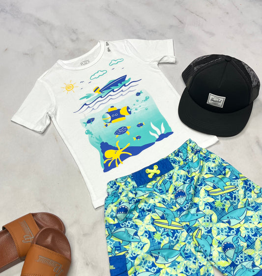 🌴 solde , T-Shirt : 4 ans garçon   neuf mais une mini ligne flou .