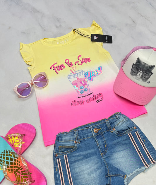 ☀️ Haut : GUESS 6X fille en tissu stretch qualité ++ neuf mais un mini micro point flou.