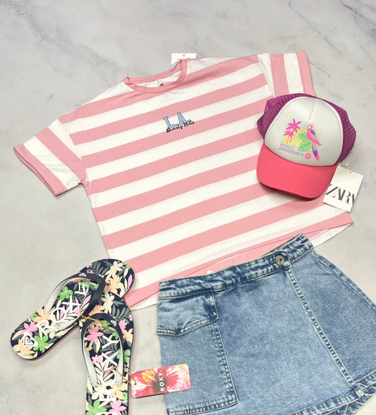 😍 Manche courte : rayé LA. 8 ans fille relax fit . Neuf !