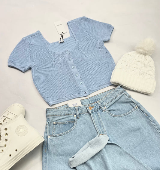 💙 CROP en tricot : stretch Bleuté fait M/ femme neuf !