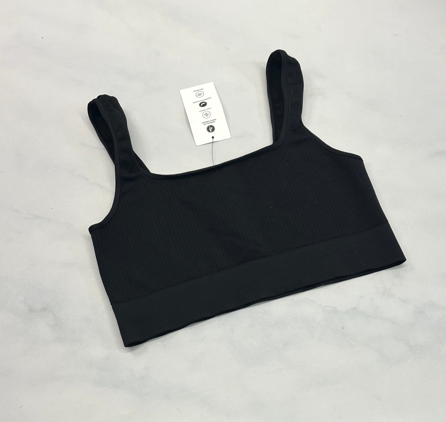 Top noir : tissu sport stretch ++ texturé neuf ! (M-L femme ). ( pas padé) .