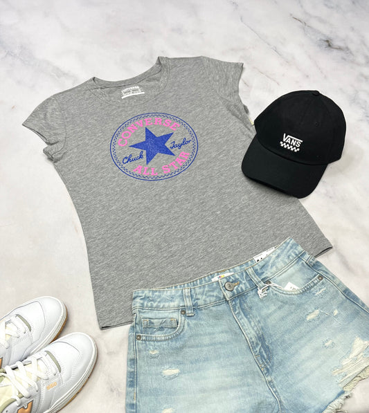 🌷 Manche courte : Converse gris 14-16 ans fille neuf !