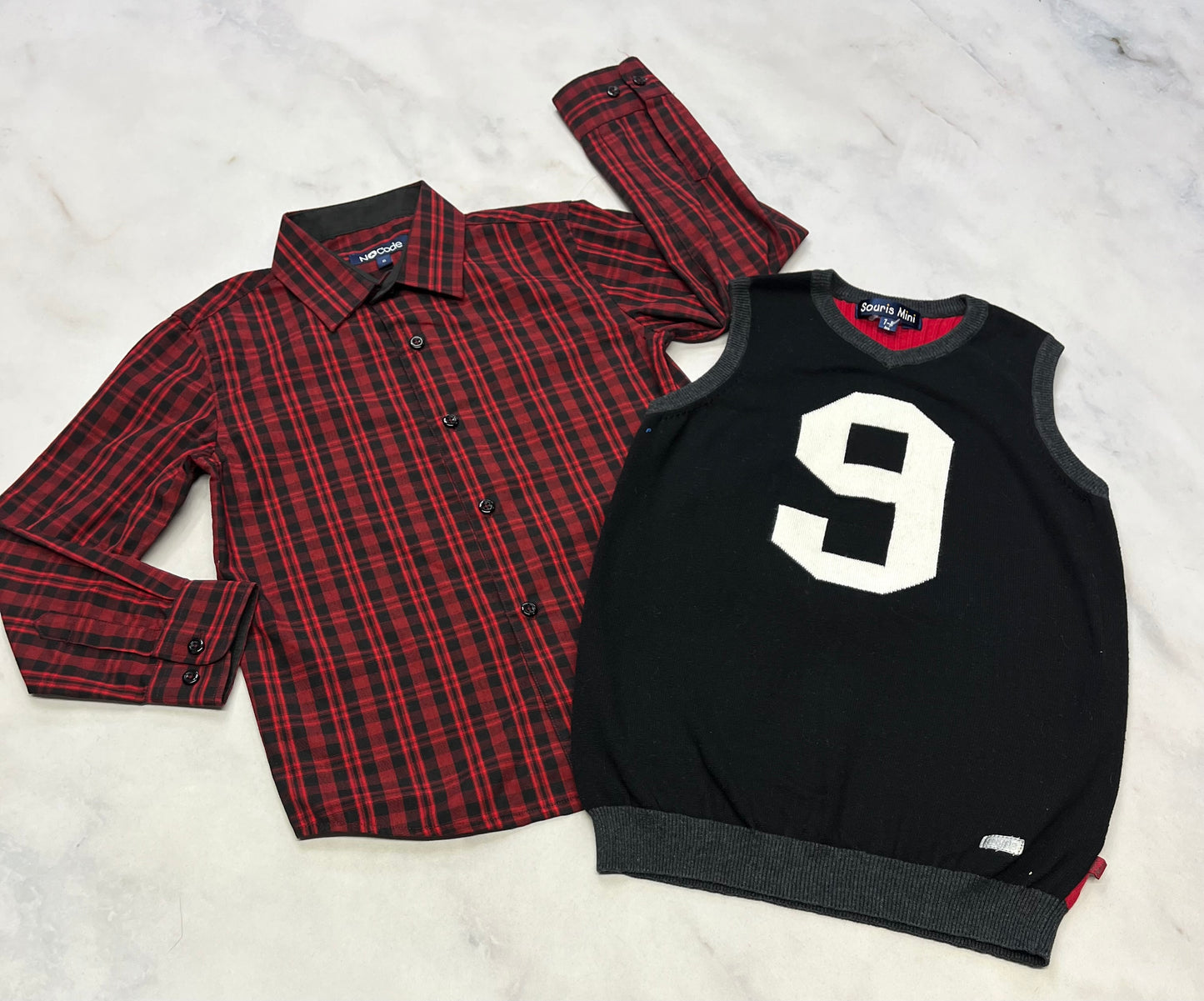 Duo état neuf! Chemise tissu chic NoCode comme neuve 6 ans + débardeur Souris Mini fait 6X Stretch état neuf !