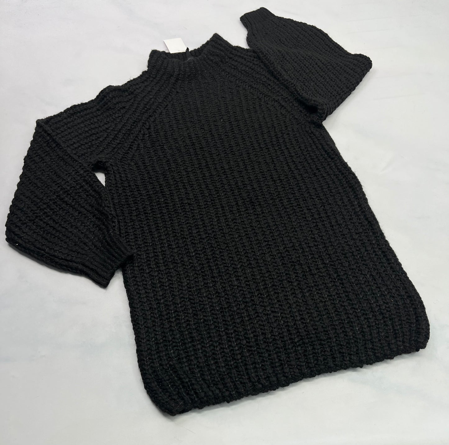 Robe : en tricot grosse maille manche ballon superbe ! Noir . Small confo femme neuve .