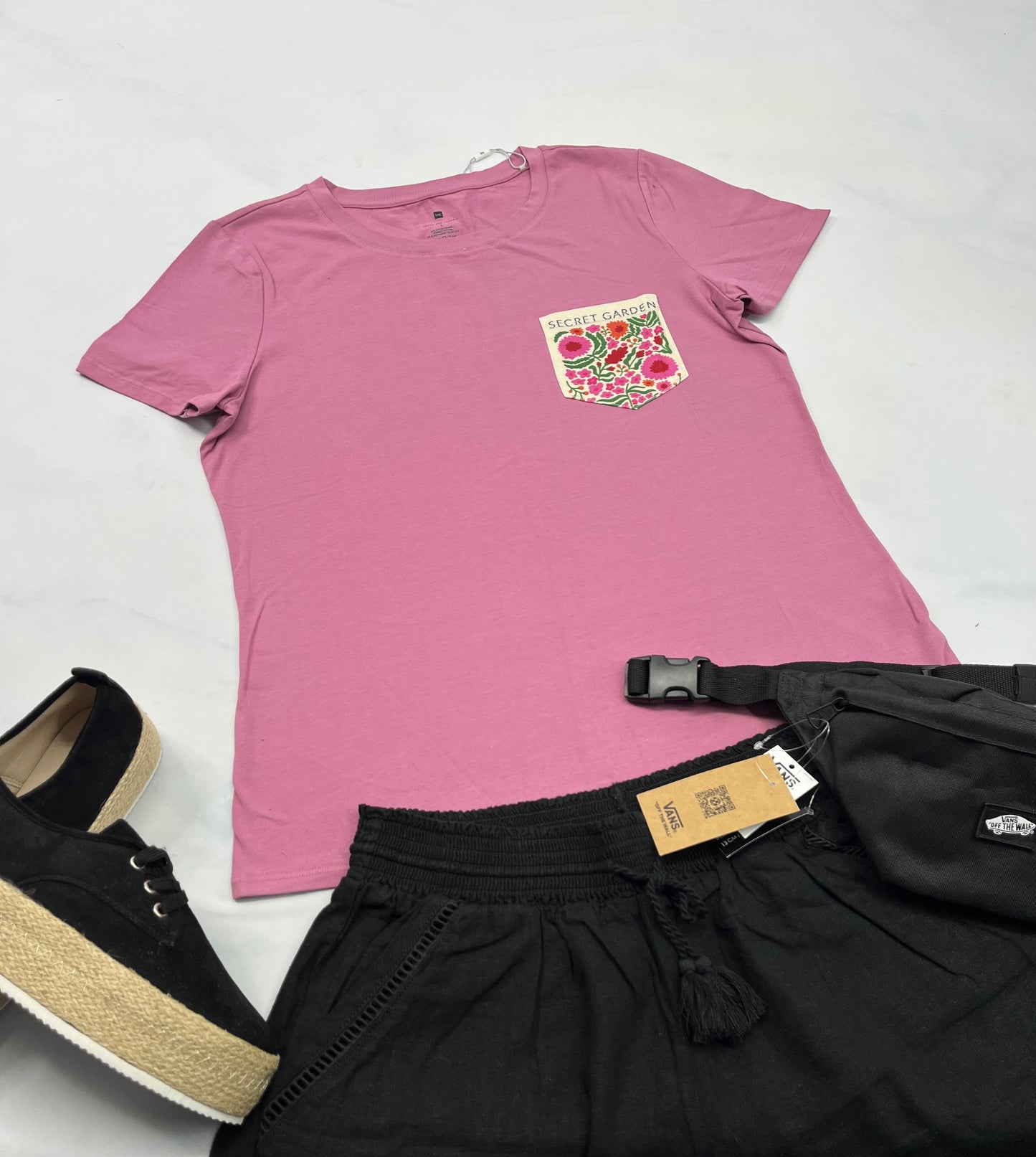 🌷Manche courte vieux rose : en beau coton stretch L/fit femme stretch neuf !