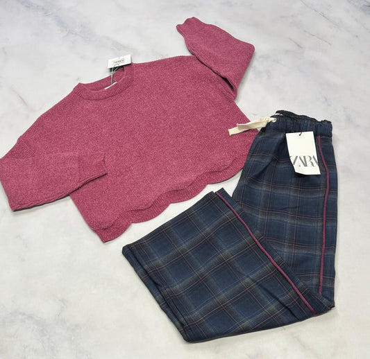 Duo neuf! Tricot rosé 6 ans neuf ! + Pantalon Zara coupe large tendance 6 ans neuf! Moi confo .