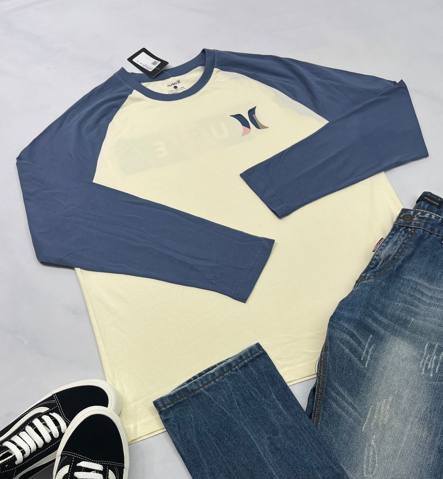 💙 HURLEY : manche longue soft  beige et bleu XL/ homme neuf !