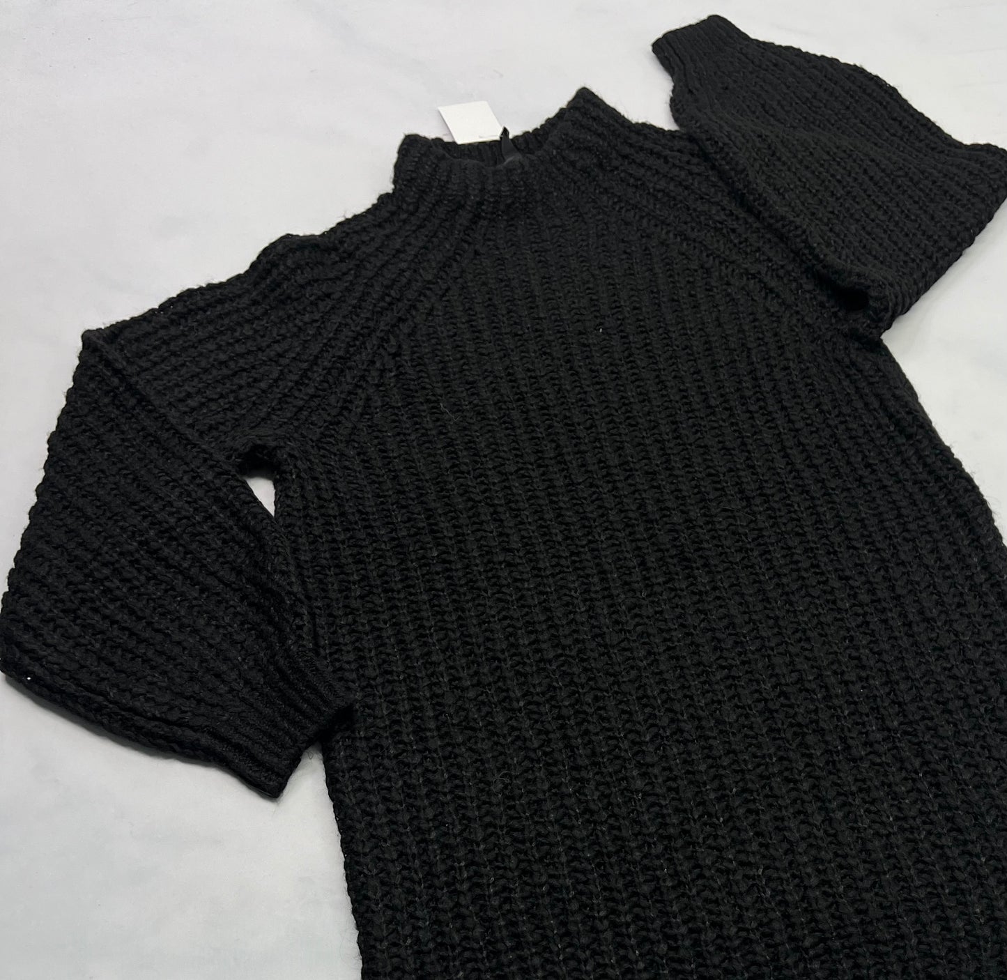 Robe : en tricot grosse maille manche ballon superbe ! Noir . Small confo femme neuve .