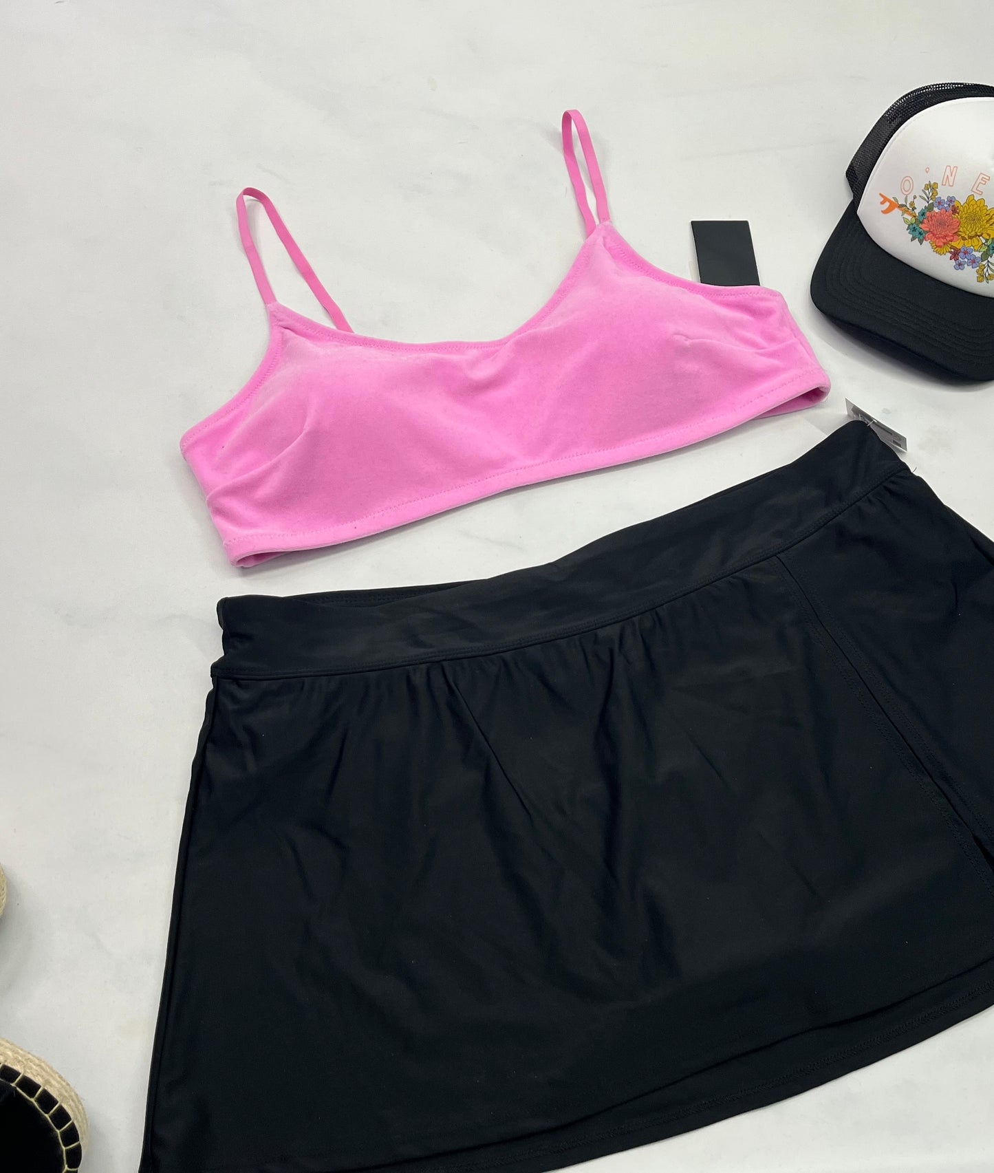 💦 Top : maillot rose effet velour doux . Bretelles ajustable avec pas amovible . Stretch confo. 16 ans femme ( XXL) neuf !