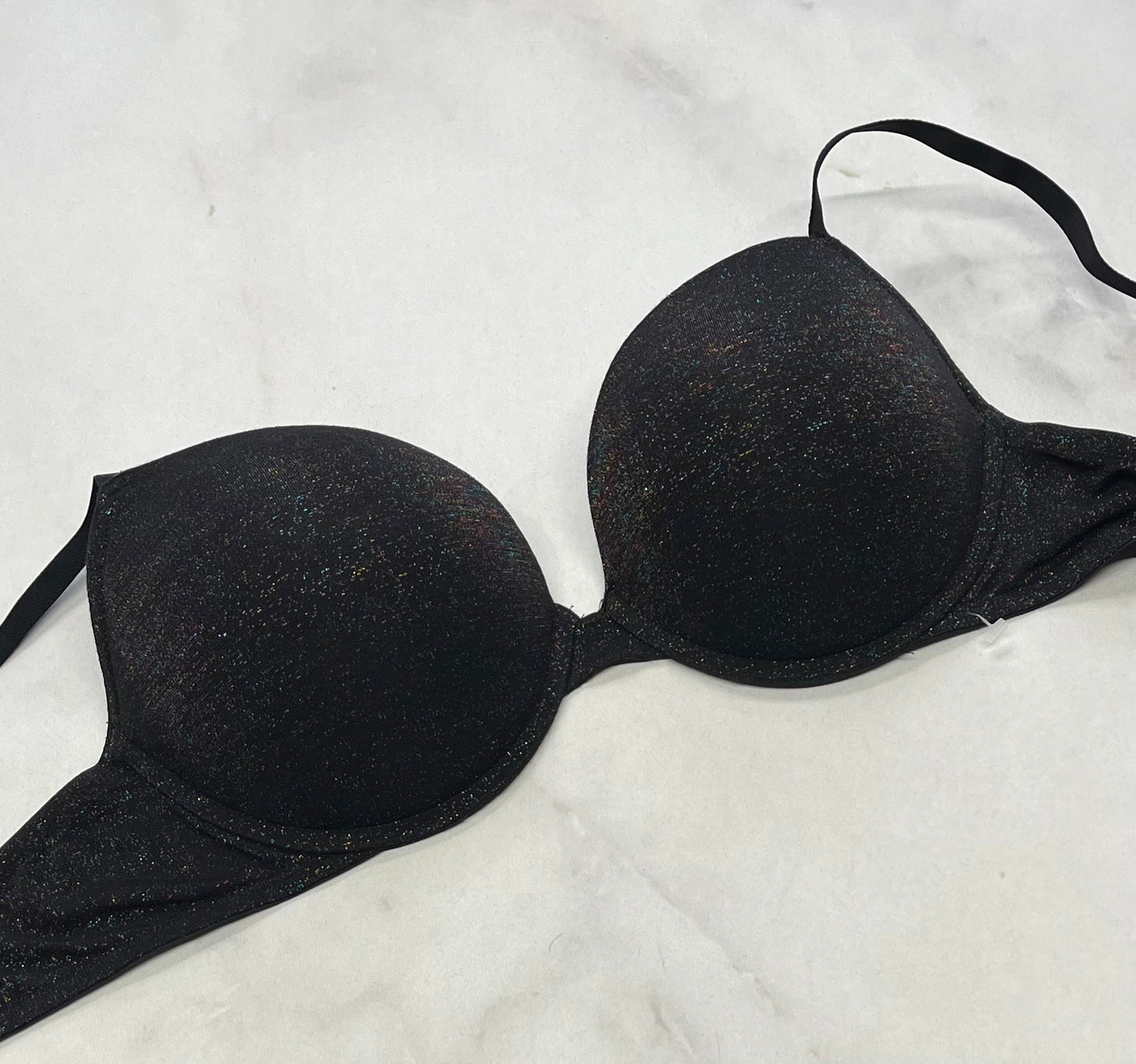 La Senza : Bra noir Push Up brillante multi colore dans le tissu . Superbe ! État neuve ! 38D neuve .