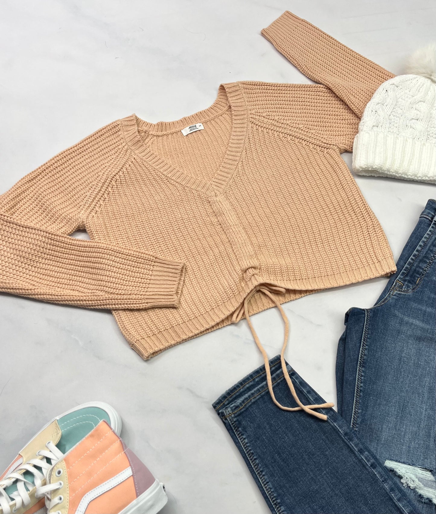 😍Tricot corail : Look écourté ajustable avec un cordon au devant . Small femme comme neuf !