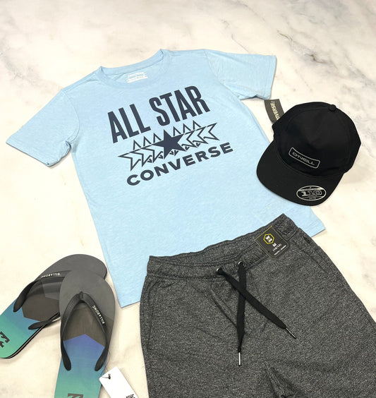 🩵 T-Shirt Converse : bleu soft / confo L(12-14 ans ) garçon neuf !