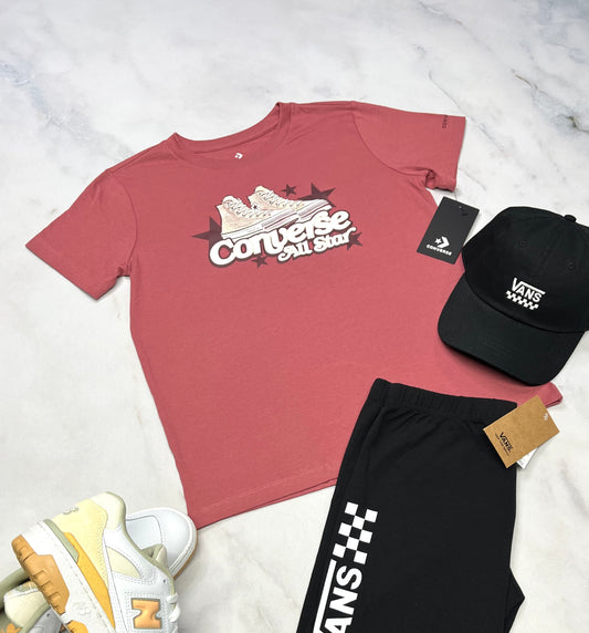 😍 Converse : Manche courte vieux rose neuf ! + 14 ans(13-14)  fille .