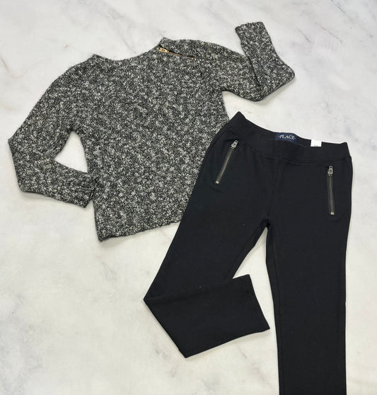 Duo 5 ans: Tricot brillant Or Jo Fresh zip au haut d’un coté 5 ans comme neuf ! + skinny Jeg. Mou 5 ans neuf!