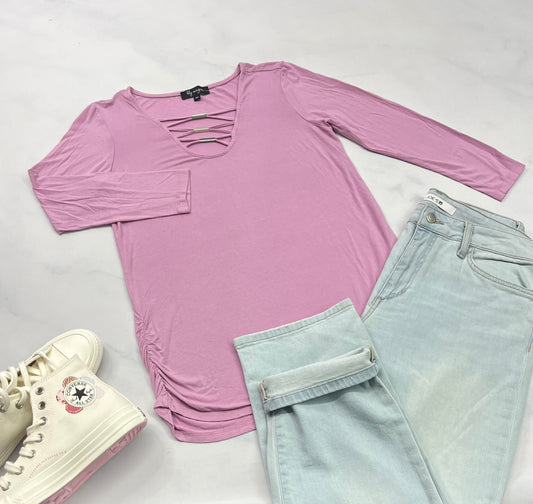 😍 Haut rose : manche 3/4 soft stretch de partout S/ femme comme neuf !