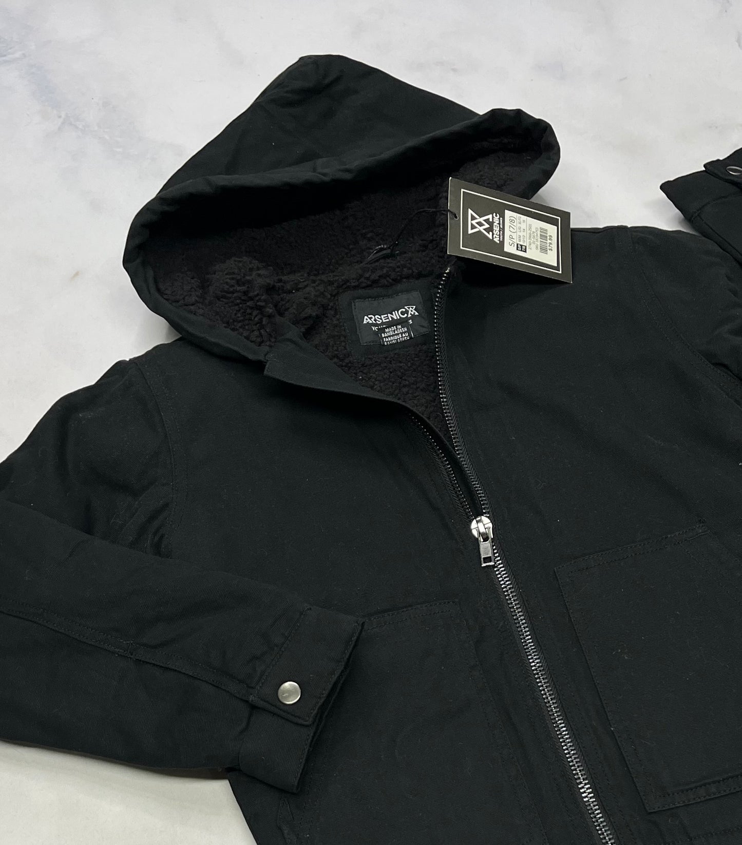Manteau Arsenic : Noir doubler automne en Sherpa chaud ! Neuf ! 7-8 ans et 10-12 ans