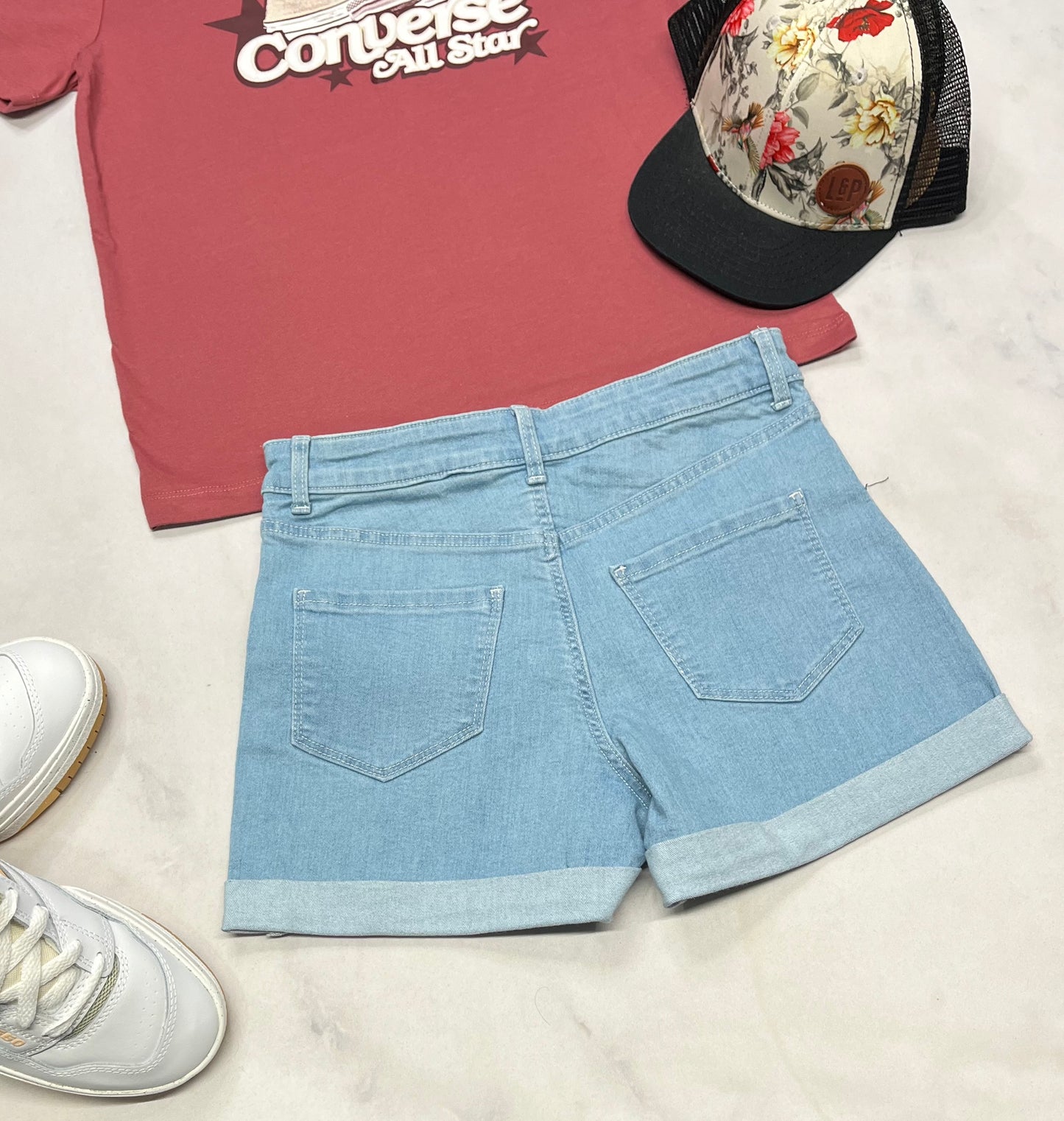 🌷Short jeans : stretch molle confo ( taille haute ajustable ) neuve ! 10-12 ans fille .