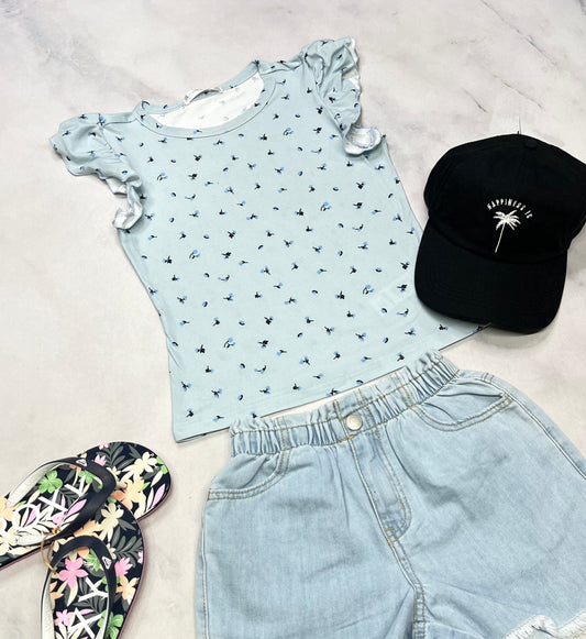 🩵 Haut fleurie : soft stretch + 9-10 ans fille neuf.