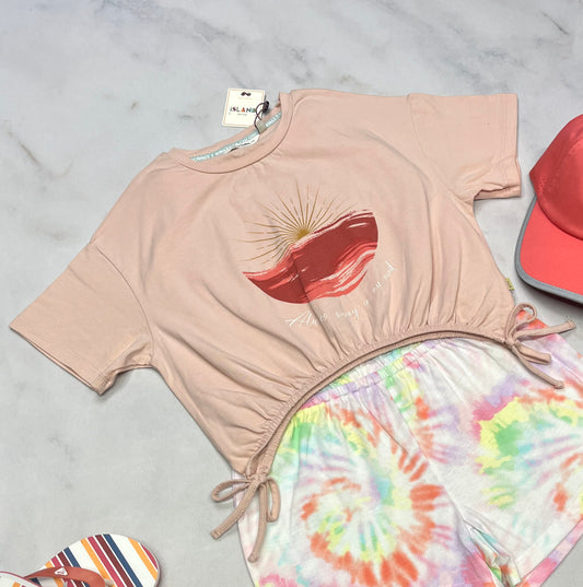 🌴 Manche courte : 8 ans (7-8 ans confo ) fille look écourté Island neuf !