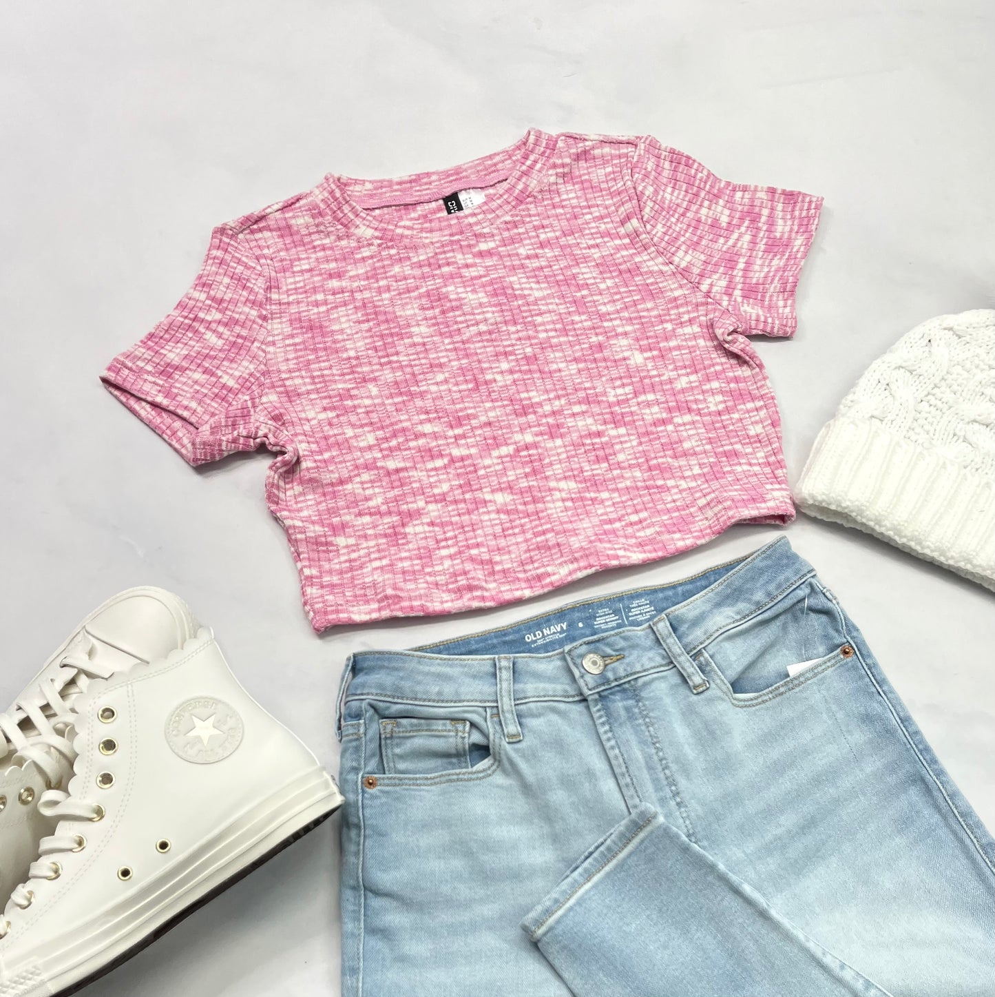 💕 Crop : manche courte en tricot stretch neuf ! Fait Small femme .