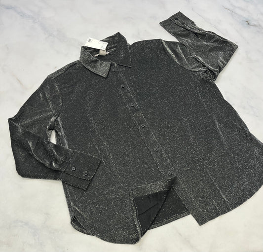 Chemisier argenté : M/ femme L/ femme coupe confo : pique pas stretch de partout . Molle et neuve !