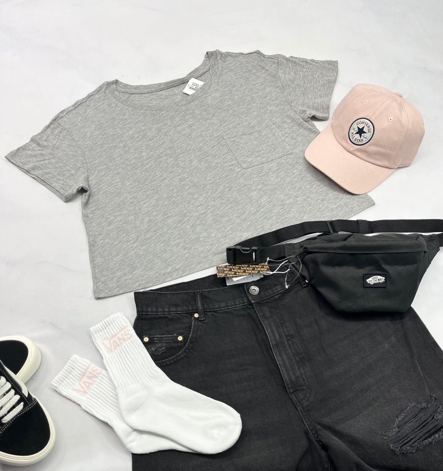 🌸 Manche courte : Harlow gris hyper soft/ léger stretch look écourté neuf ! L/ femme . ( avec 1 poche au devant ) .