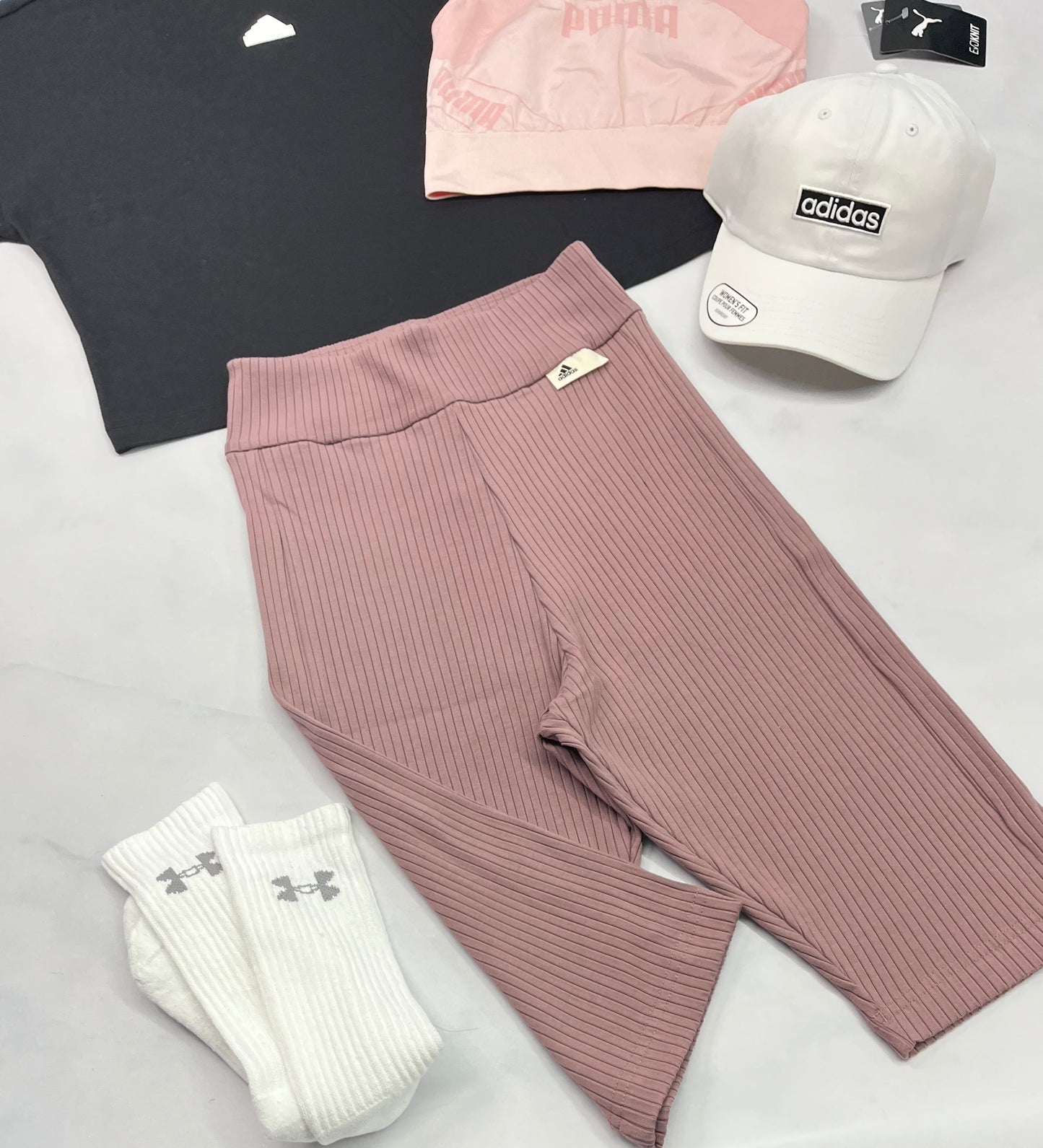 💕 Cuissard Adidas : texturé taille haute ( vieux rose ) Small femme stretch neuf !
