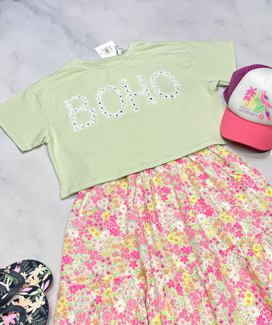 🌴Manche courte : look écourté 10 ans fille coupe confo neuf ! Les fleurs sont en 3D.