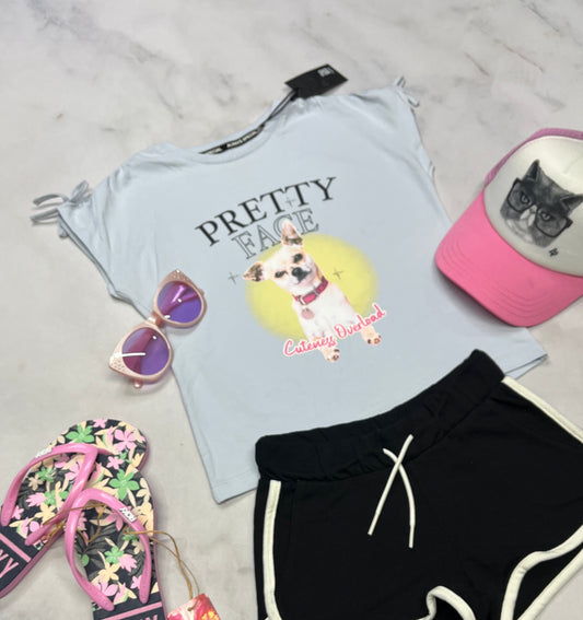 🩵 Manche courte : bleuté 5 ans fille coupe relax neuf !
