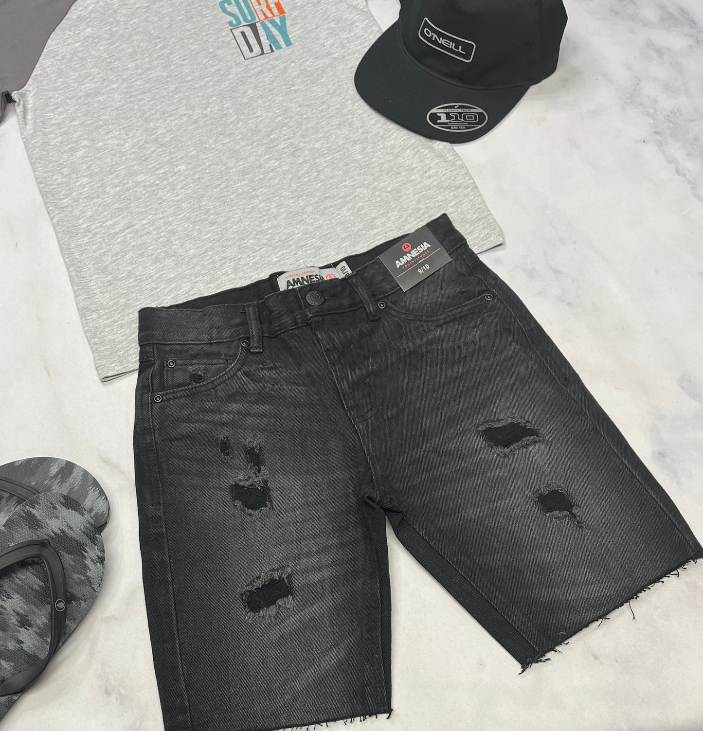 💙Bermuda en jeans : Amnésia 9-10 ans garçon taille ajustable neuf !