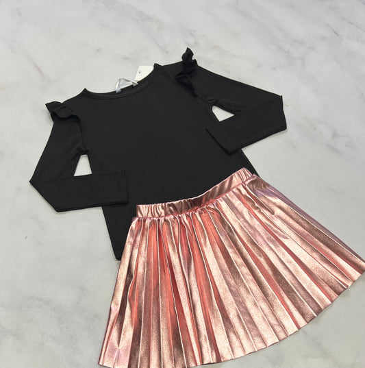 Duo neuf ! Manche longue rib texturé stretch ++ 4 ans neuf + Jupe mole end métallisé rose fait 4 ans neuve.